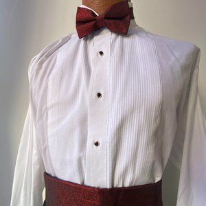 Men's Red Metallic Bow and Cummerbund Holiday Formal Wedding Dress Fit All Set